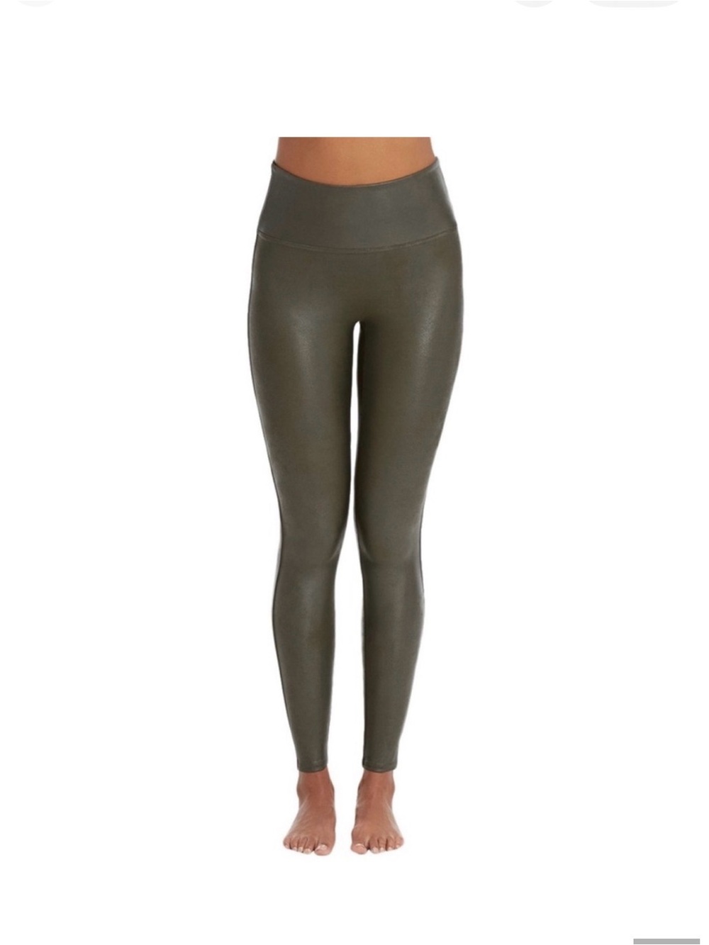 Spanx Faux Leather Olive Green Leggings size small